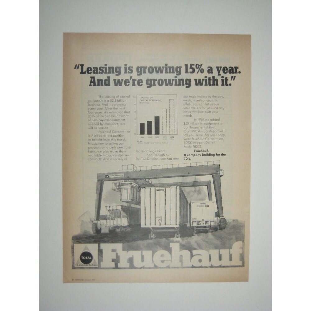 Vintage 1971 Fruehauf Transportation Corporation Advertising Print Trucking